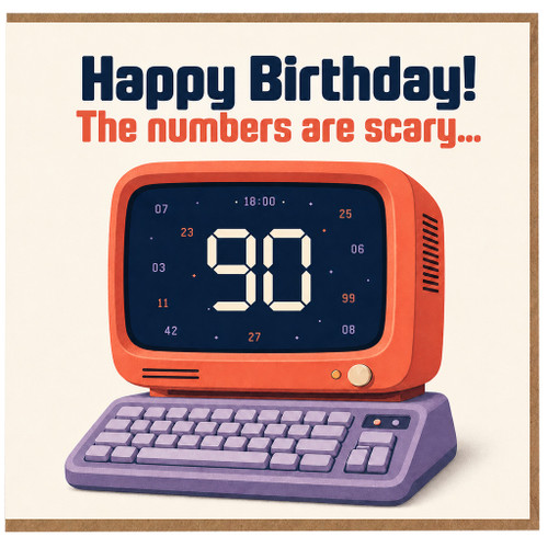 90th Birthday Card, Happy Birthday Retro Computer Card