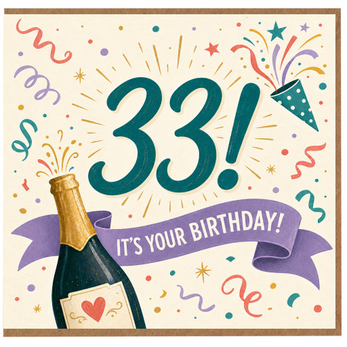 33rd Birthday Card, It’s Your Birthday Champagne Celebration Card