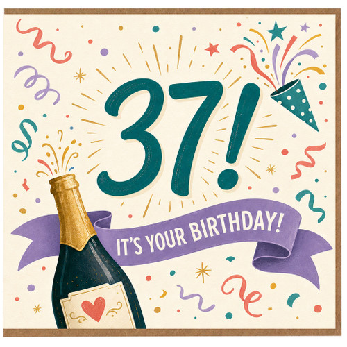 37th Birthday Card, It’s Your Birthday Champagne Celebration Card