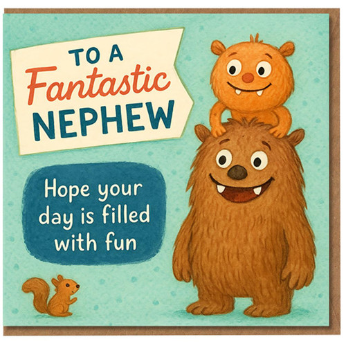 To a Fantastic Nephew Birthday Card - Cute Monsters Illustration - Hope Your Day Is Filled With Fun