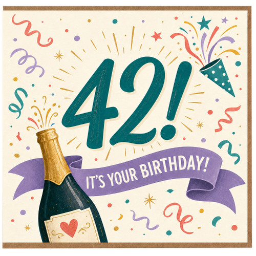 42nd Birthday Card, It's Your Birthday Celebration Card with Champagne and Confetti