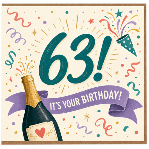 63rd Birthday Card, It's Your Birthday Party Celebration Card