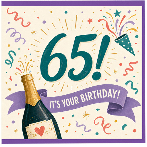 65th Birthday Card, It's Your Birthday Champagne Celebration Design