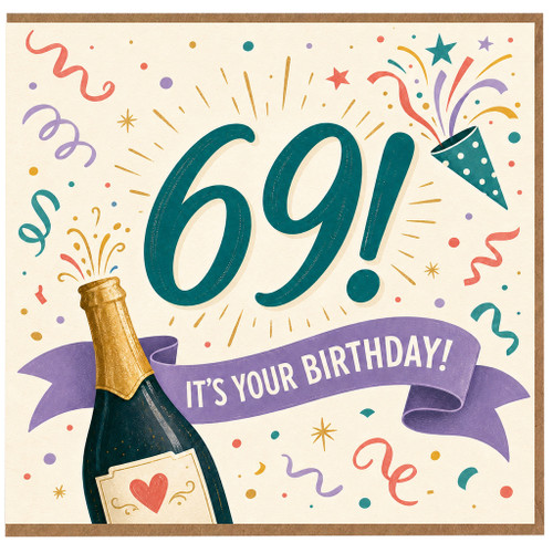 69th Birthday Card, Funny Champagne Celebration Card