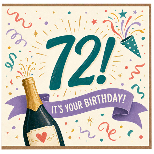 72nd Birthday Card, It’s Your Birthday Champagne Celebration Card