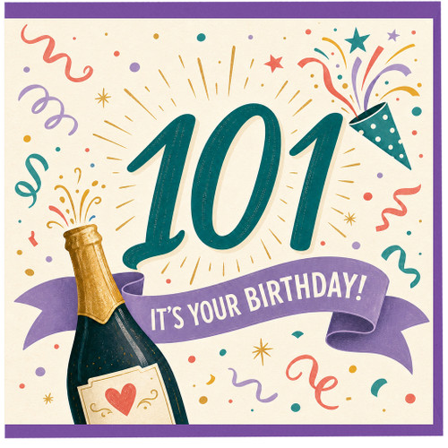 101st Birthday Card, Funny 101 Years Old Birthday Card, Celebration Champagne Design