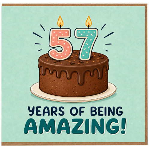 57th Birthday Card, Years of Being Amazing Cake Card