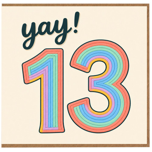 13th Birthday Card, Yay! Rainbow Number 13 Card