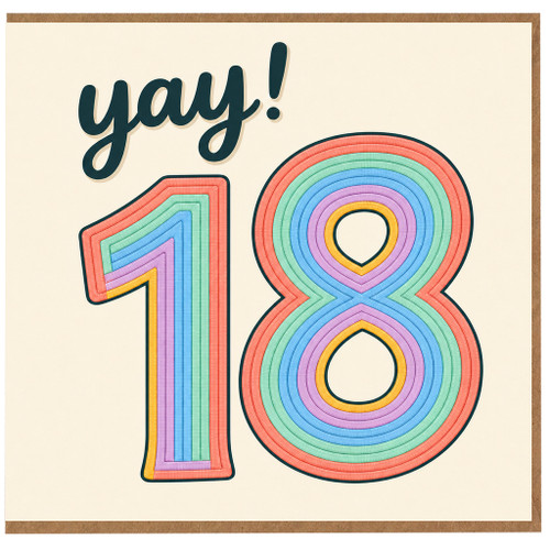 18th Birthday Card, Yay! Rainbow Number 18 Card