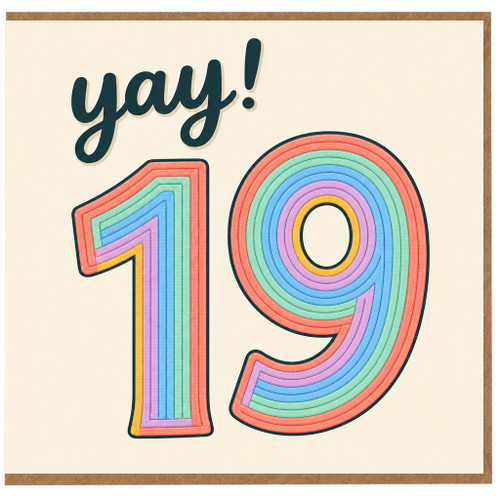 19th Birthday Card, Yay! Rainbow Number 19 Card