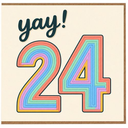 24th Birthday Card, Yay! Rainbow Number 24 Card