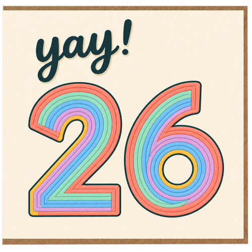 26th Birthday Card, Yay! Rainbow Number 26 Card
