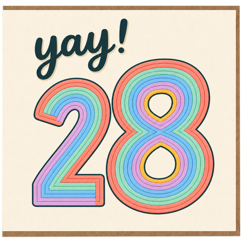28th Birthday Card, Yay Rainbow Number Card