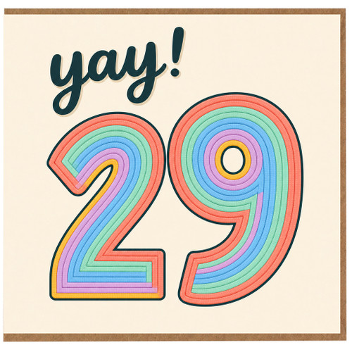 29th Birthday Card, Yay! Rainbow Number 29 Card