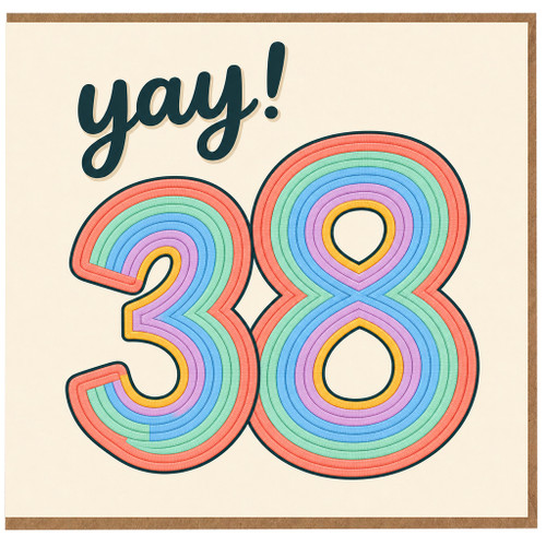 38th Birthday Card, Yay! Rainbow Number 38 Birthday Card