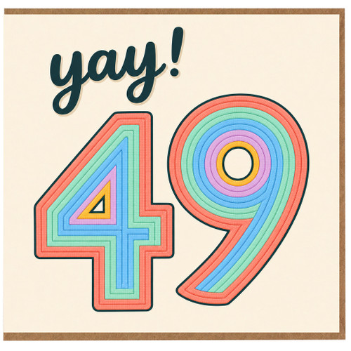 49th Birthday Card, Yay! Colourful Retro Rainbow Number 49 Card
