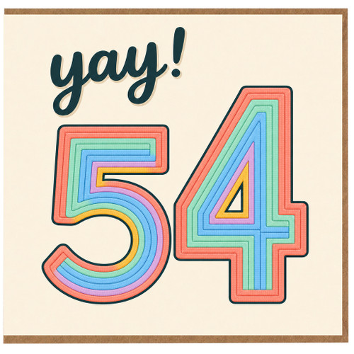 54th Birthday Card, Yay! Rainbow Retro Number 54 Card
