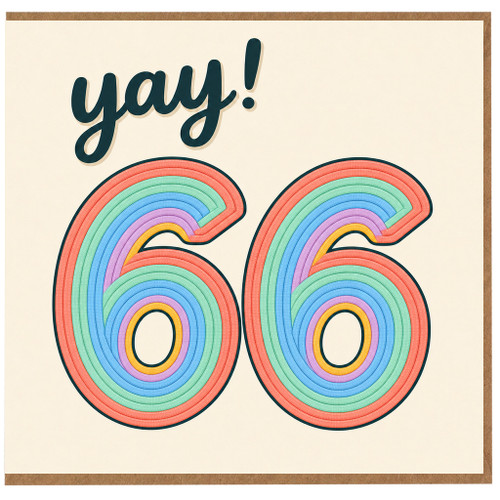 66th Birthday Card, Yay! Rainbow Number 66 Card