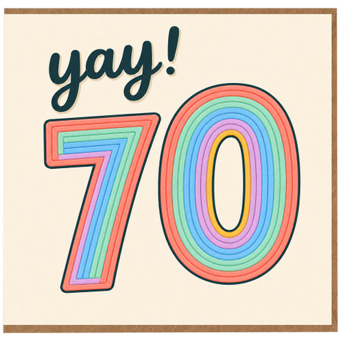 70th Birthday Card, Yay! Rainbow 70 Card