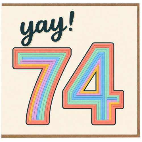 74th Birthday Card, Yay! Rainbow Retro Style Card
