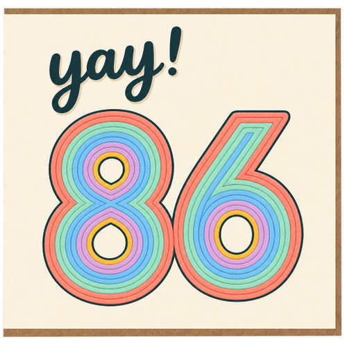 86th Birthday Card, Yay! Rainbow Retro Number 86 Card