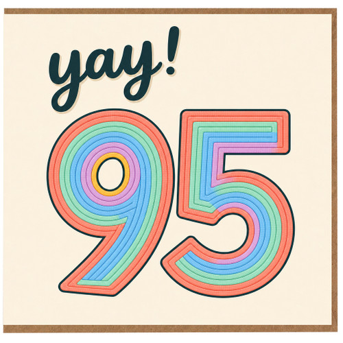 95th Birthday Card, - Yay! Rainbow Retro Design