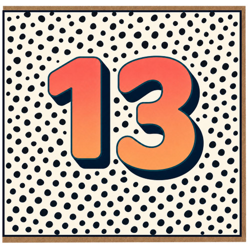 13th Birthday Card, Bold Number 13 Polka Dot Design
