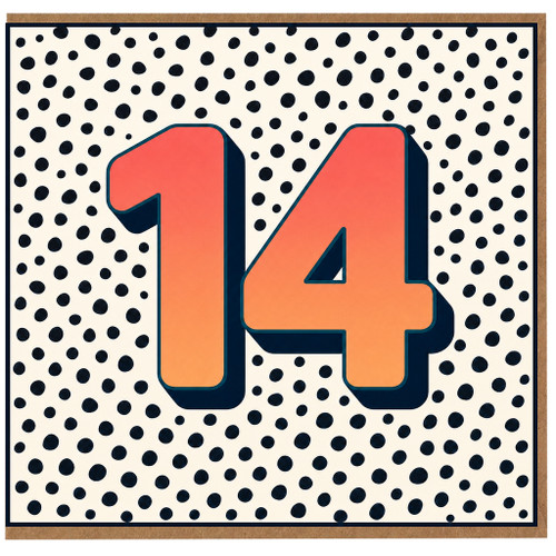 14th Birthday Card, Bold Number 14 Polka Dot Card