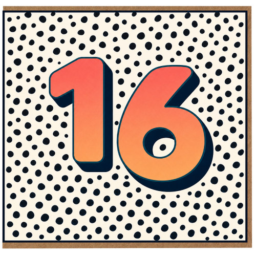 16th Birthday Card, Bold Polka Dot Number 16 Card