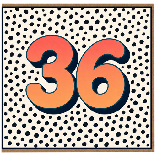 36th Birthday Card, Bold Retro Polka Dot Number 36 Card