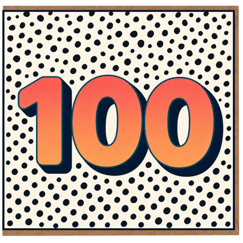 100th Birthday Card, Bold Retro Number 100 Polka Dot Design