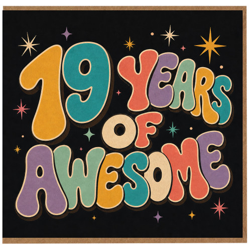 19th Birthday Card, 19 Years Of Awesome Retro Colourful Greeting Card