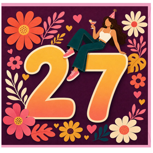 27th Birthday Card, Floral Party Girl 27 Card