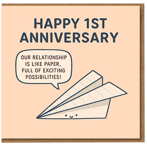 Happy 1st Anniversary Card - Cute Paper Aeroplane Pun, Funny Relationship Card for Partner, Husband, Wife, Boyfriend or Girlfriend