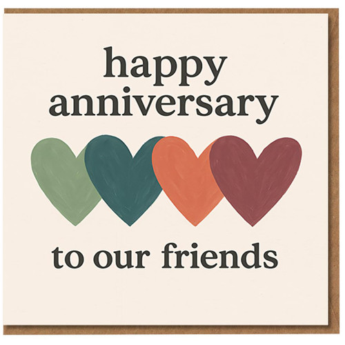 Friends Anniversary Card - Happy Anniversary to Our Friends, Four Hearts Design, Heartfelt Greeting Card