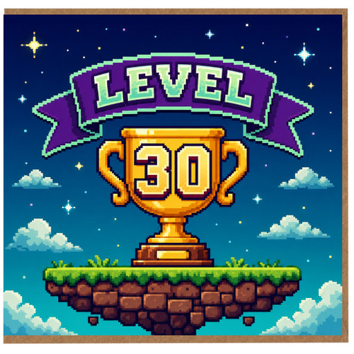 30th Birthday Card, Level 30 Trophy Gaming Birthday Card