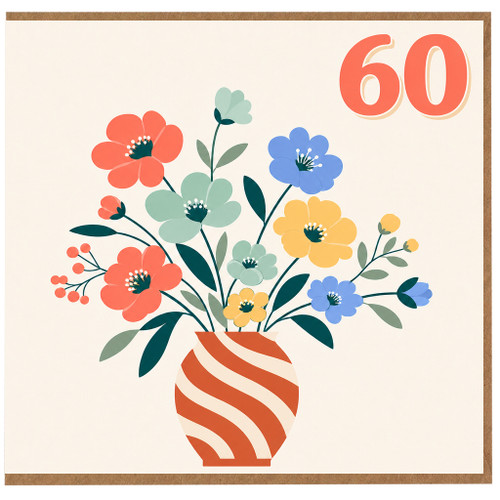 60th Birthday Card, Floral Bouquet in Vase