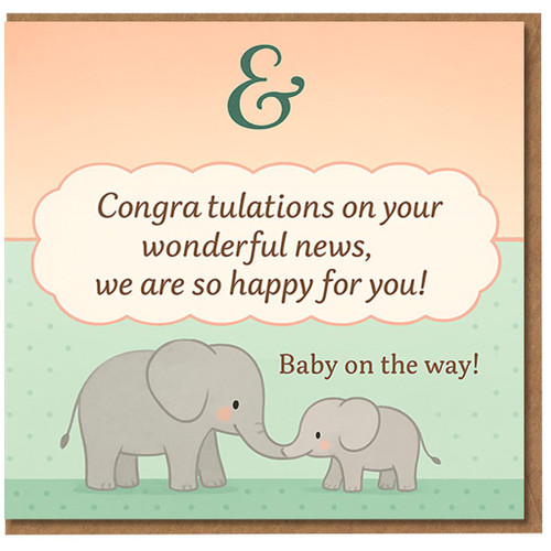 Pregnancy Congratulations Card for Parents-to-Be - Cute Elephant Design - Baby on the Way - New Baby Greeting Card, Gender Neutral, with Envelope