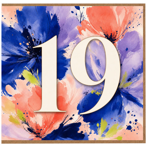 19th Birthday Card, Floral Watercolour Design