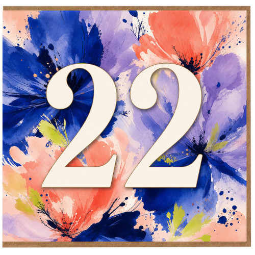 22nd Birthday Card, Floral Watercolour Number 22 Card