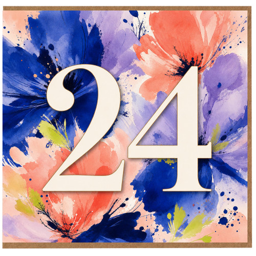 24th Birthday Card, Floral Watercolour Number 24 Design