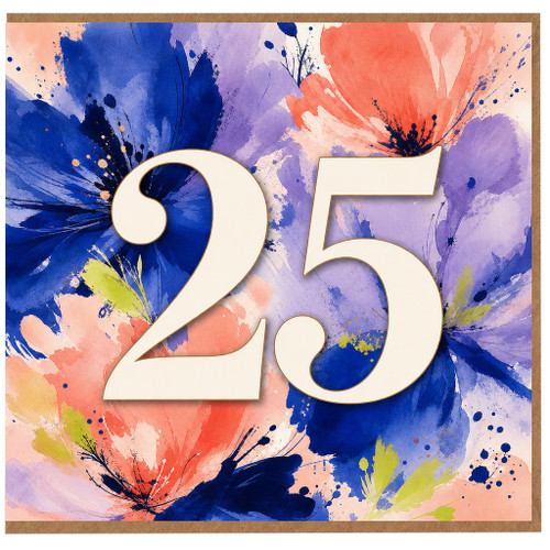 25th Birthday Card, Floral Abstract 25 Card