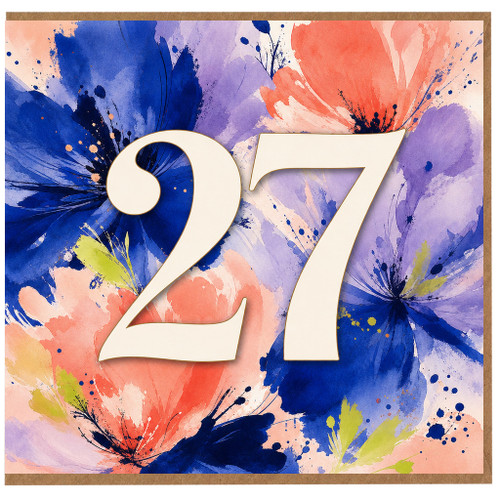 27th Birthday Card, Floral Watercolour 27 Birthday Card