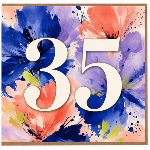 35th Birthday Card, Watercolour Floral Number 35 Card