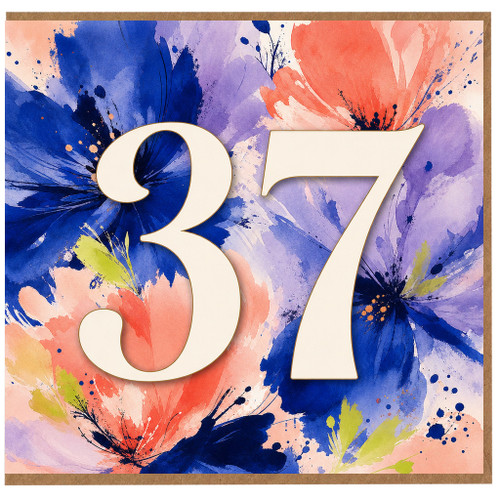 37th Birthday Card, Floral Abstract Number 37 Card