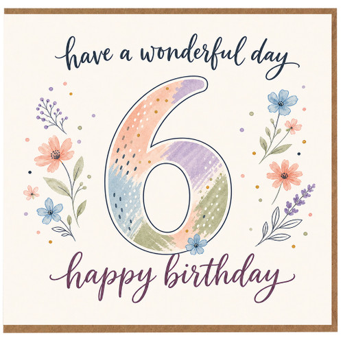 6th Birthday Card, Floral Pastel Happy Birthday Card
