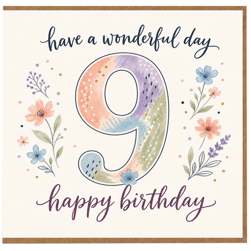 9th Birthday Card, Have a Wonderful Day Happy Birthday Floral Card