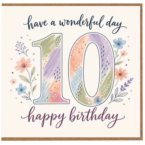 10th Birthday Card, Floral Pastel Happy 10th Birthday Card