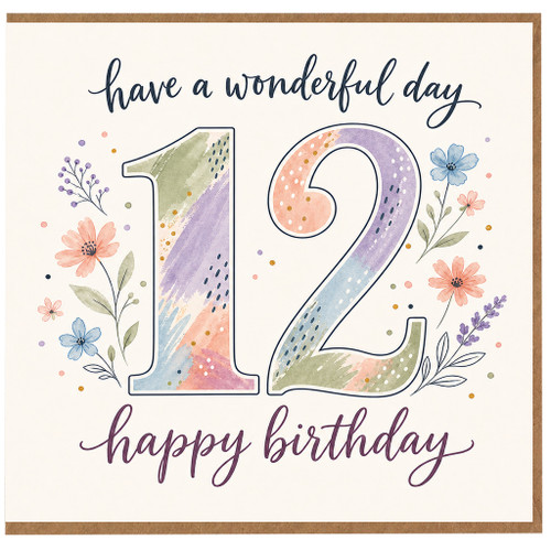 12th Birthday Card, Have a Wonderful Day Floral Birthday Card