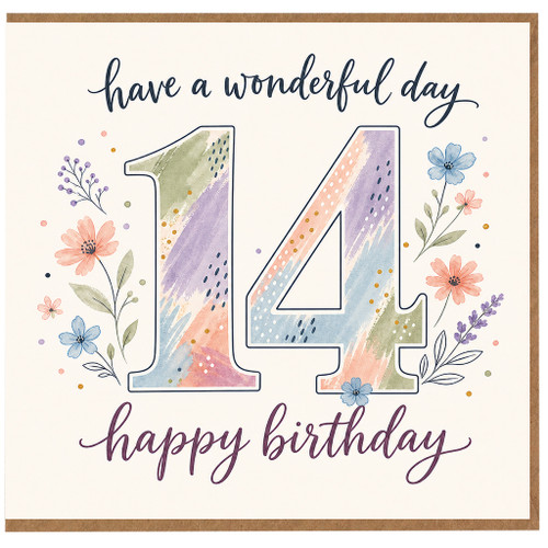 14th Birthday Card, Happy Birthday 14 Card, Have a Wonderful Day Floral Birthday Card